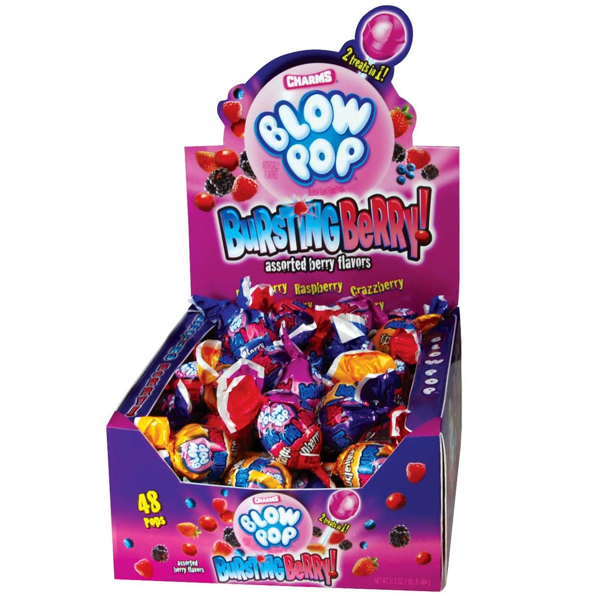 Charms Blow Pops, Bursting Berry Flavor, Multicolor, 48 Count (Pack of 1)