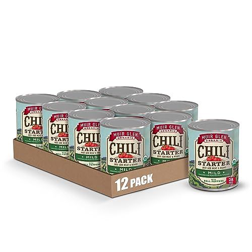 Muir Glen Organic Chili Starter, Seasoned Fire Roasted Diced Tomatoes with Bell Peppers, Mild, 28 oz. (Pack of 12)