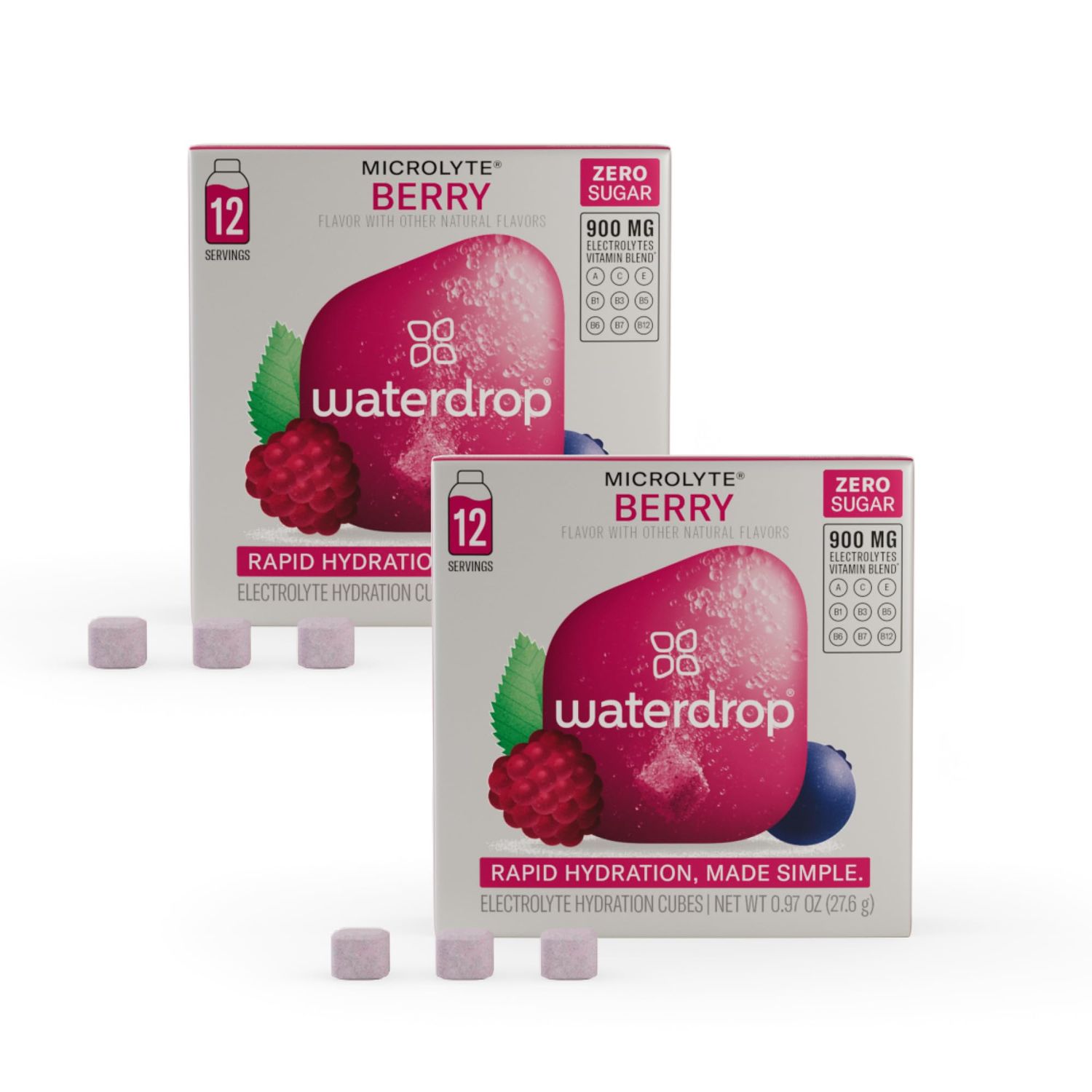 Waterdrop Electrolyte Cubes, Berry Flavor, Zinc, 9 Vitamins &amp; 5 Electrolytes, On The Go Water Enhancer for Still &amp; Sparkling Water, Calorie Free, Zero Sugar, Gluten Free, Non GMO, Vegan, 24 CT