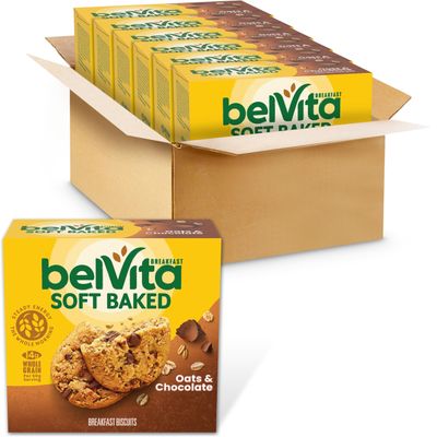 belVita Soft Baked Oats &amp; Chocolate Breakfast Biscuits, Chewy Breakfast Bars, 6 Boxes of 5 Packs (1 Biscuit Per Pack)