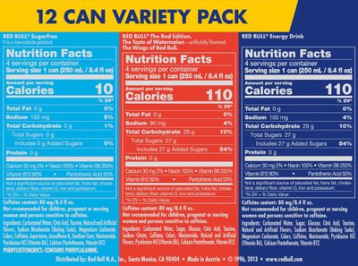 Red Bull Energy Drink Variety Pack, Original, Sugar Free &amp; Watermelon, with 80mg Caffeine plus Taurine &amp; B Vitamins, 8.4 Fl Oz, Pack of 12 Cans