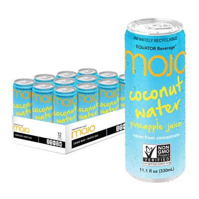 MOJO Coconut Water + Pineapple Juice | Hydration Drink &amp; Sports Drink | Electrolytes Beverage 1043 mg | Vitamin B &amp; C | Hydration Drink for Skin &amp; Body | 11.1 Oz (Pack Of 12)