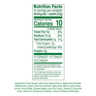 TRUE LEMON KIDS Crisp Apple (10 Packets) - Hydration, No Preservatives, No Artificial Flavors, No Sweeteners - Low Sugar Water Flavoring - Juice Powdered Drink Mix for Kids