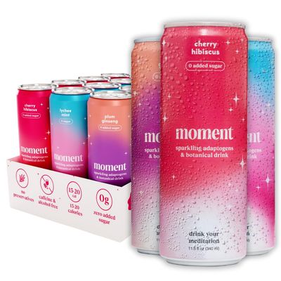 Moment Sparkling Adaptogenic Soda Soft Drinks - Flavorful Healthy Soda with L-Theanine &amp; Ashwagandha for Calm &amp; Clarity | 0 Added Sugar, 0 Alcohol | 12-pack | Classics