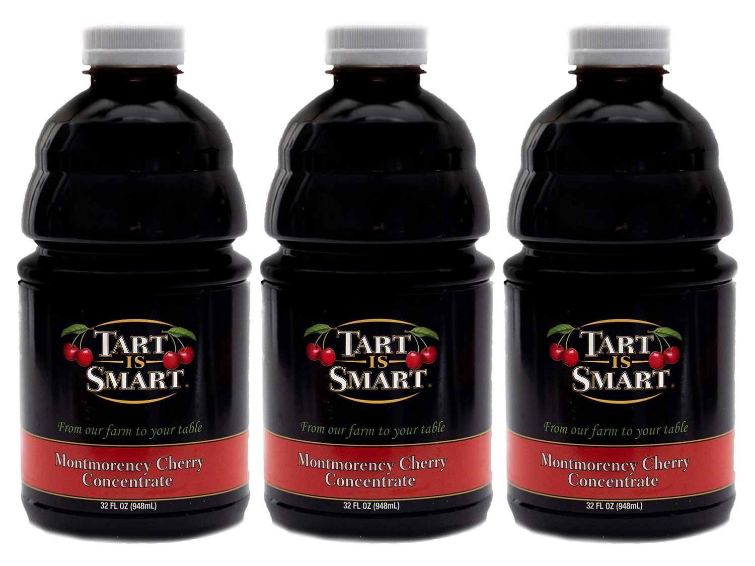 Tart is Smart Montmorency Tart Cherry Juice Concentrate, Cherry Juice Bottle Beverage, Rich in Antioxidants, Ideal for Muscle Recovery and Sleep Support, No-Added Sugar - 32 Ounce Bottle (Pack of 3)