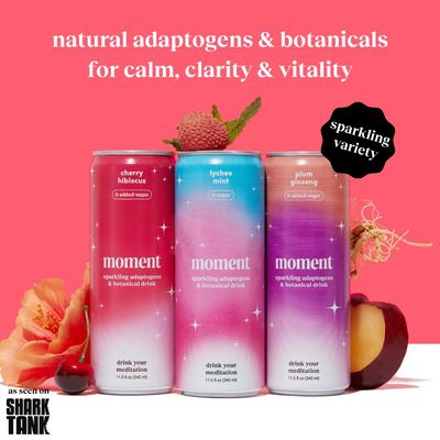 Moment Sparkling Adaptogenic Soda Soft Drinks - Flavorful Healthy Soda with L-Theanine &amp; Ashwagandha for Calm &amp; Clarity | 0 Added Sugar, 0 Alcohol | 12-pack | Classics