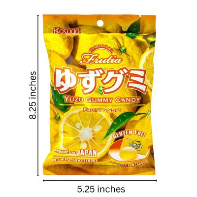 Kasugai Japanese Gummy Candy with Real Fruit Juice (4 Pack) (Yuzu, Kiwifruit, Lychee, Peach) Gift Bag Set Assortment