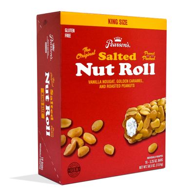 Pearson&#39;s King Original Salted Nut Roll | Loaded With Crunchy Roasted Peanuts, Golden Caramel, and Chewy Nougat | Pack of 18-3.25 oz. King-Sized Candy Bars
