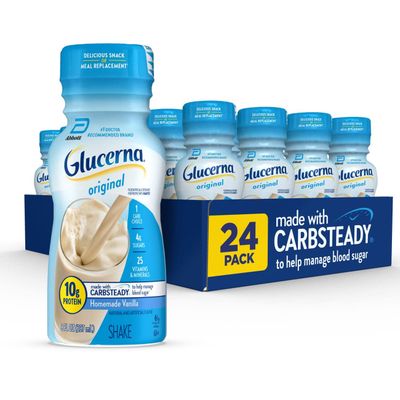 Glucerna Original Nutritional Shake, Diabetic Drink to Support Blood Sugar Management, 10g Protein, 180 Calories, Homemade Vanilla, 8-fl-oz Bottle, 24 Count