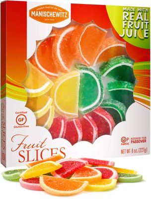 Manischewitz Holiday Candied Fruit Slices in a Gift Box, 8oz, Made with Real Fruit Juice, Gluten Free, No High Fructose Corn Syrup, Kosher For Passover &amp; Year Round Use