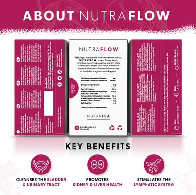 NUTRAFLOW - UTI Tea | Thrush Tea - Includes Horsetail, Yarrow & Goldenseal - Eases Discomfort Within The Urinary Tract & Kidney - 20 Enveloped Tea Bags - by Nutra Tea - Herbal Tea