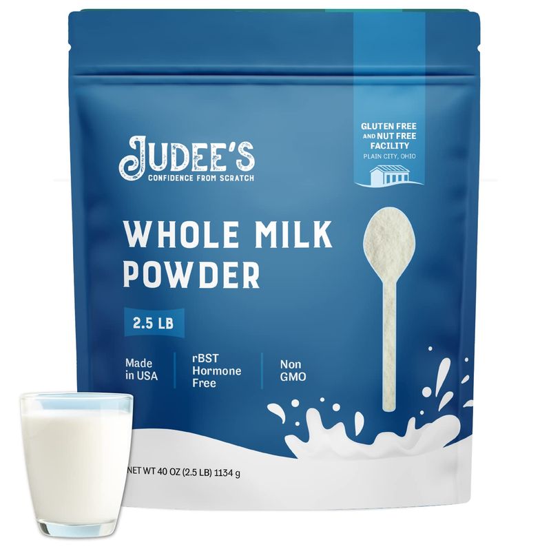 Judee&#39;s Whole Milk Powder - Non-GMO, Hormone-Free, Gluten &amp; Nut-Free - Shelf Stable, Travel Ready - Made in USA, 2.5 lb