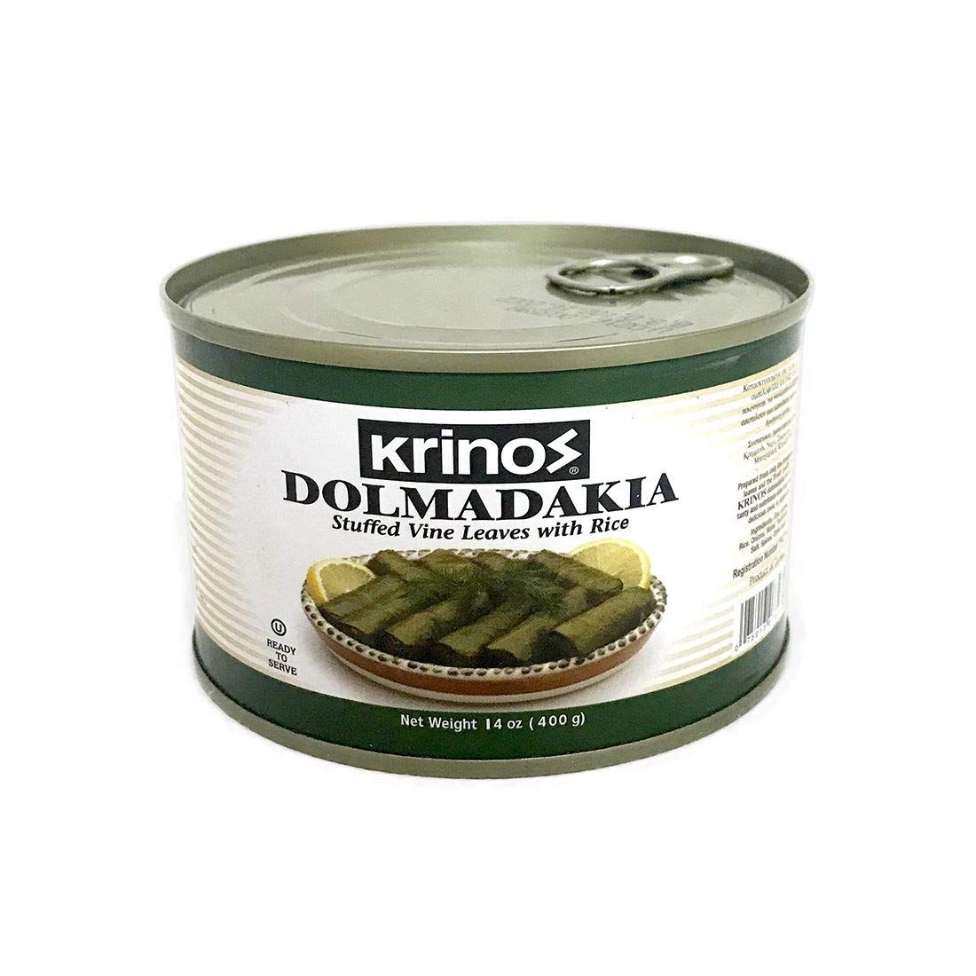 Krinos, Dolmas Stuffed Grape Leaves with Rice, Mediterranean Herbs in Sunflower Oil - Super Tasty Ready to Eat Vegan Rolls - Traditional Turkish Recipe - Dolmades Can (1)