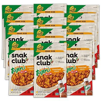 Snak Club Toasted Corn, Tajin Clsico Chili &amp; Lime Flavor, Crunchy, Flavorful Low-Cholesterol Individual Snacks, 2.5oz (Pack of 12)