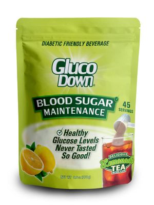 GLUCODOWN, Delicious Lemonade &amp; Tea Mix, Patent Pending Dietary Fiber Formula for Maintenance of Healthy Blood Sugar &amp; Cholesterol, 45 Servings.