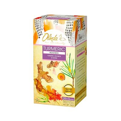 Olinda Turmeric Rooibos Tea Herbal Tea Caffeine Free Organic Pepper Tea Bags For Inflammation Antioxidant Rich 100% Natural Tea Brew Hot or Cold, 28 Tea Bags - Pack of 1