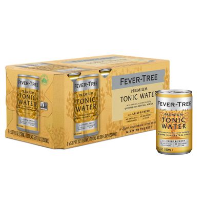 Fever Tree Tonic Water - Premium Quality Mixer - Refreshing Beverage for Cocktails &amp; Mocktails. Naturally Sourced Ingredients, No Artificial Sweeteners or Colors - 150 ML Cans - Pack of 8