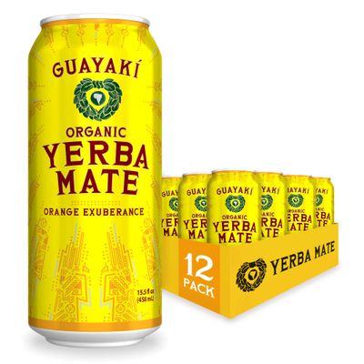 Guayak Yerba Mate, Organic Energy Drink Alternative, Awakening Orange, 150mg Natural Plant Based Caffeine, Better for You Energy, No Jitters or Crash, 15.5 Oz (Pack of 12) (Packaging May Vary)