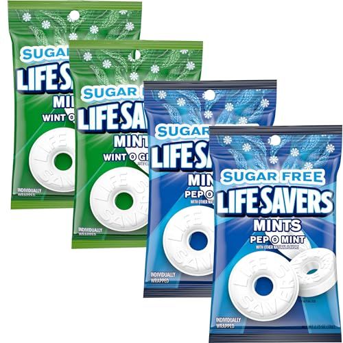 Sugar Free Lifesavers Pep O Mint &amp; Wint O Green Mints, 2.75 Ounce (Pack of 4), Peppermint Breath Mints, Wintergreen Mints