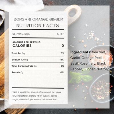Borsari Orange Ginger Seasoned Salt - Gourmet Salt For Cooking With Orange Ginger and Herbs - Gluten Free All Natural and Keto Friendly Multi-Purpose Seasoning - 4 oz Shaker Bottle