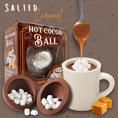 Hot Chocolate Salted Caramel Flavored Melting Balls, Bulk Cocoa with Mini Marshmallows Inside, Cute Candy Stocking Stuffers Party Favor Pack of 3 (Salted Caramel)