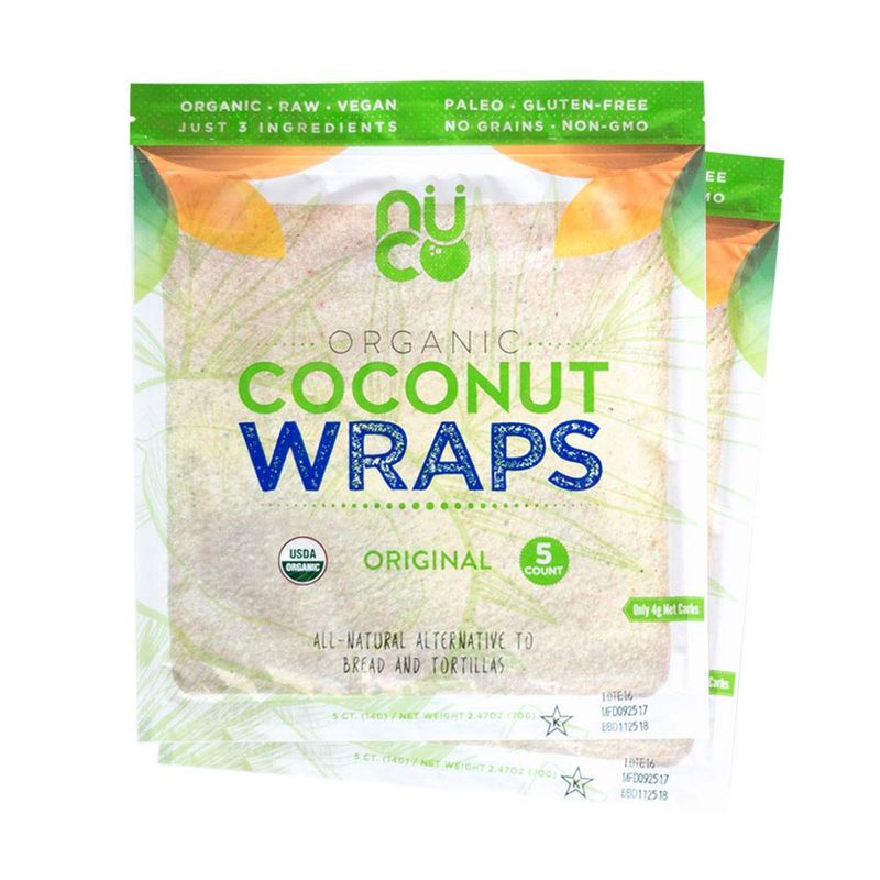 NUCO DUO Certified Organic, SHELF STABLE, All Natural, Paleo, Gluten Free, Vegan Non-GMO, Kosher Raw Veggie NUCO Coconut Wraps. NO Salt Added Low Carb and Yeast Free 10 Count