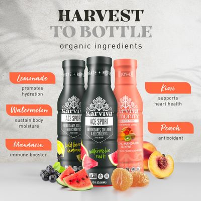 KARVIVA Immunity & Collagen Boost Juice, Organic Wellness Juices with Prebiotics, Collagen, Natural Electrolyte, Antioxidants, Low-Sugar & Gluten Free, 6 Bottles, 12 oz