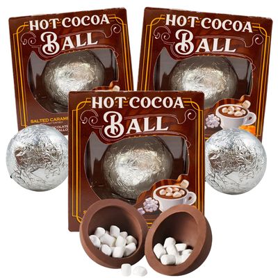 Hot Chocolate Salted Caramel Flavored Melting Balls, Bulk Cocoa with Mini Marshmallows Inside, Cute Candy Stocking Stuffers Party Favor Pack of 3 (Salted Caramel)