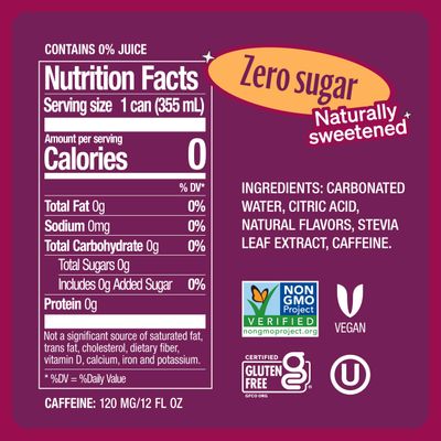 Zevia Zero Sugar, Peach Passionfruit Energy Drink, 12 Fl Oz Cans (Pack of 12)