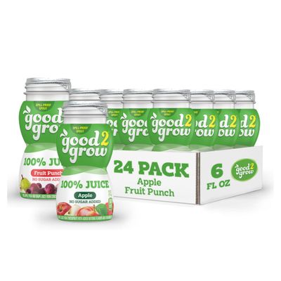 good2grow 100% Apple and Fruit Punch Juice 24-pack of 6-Ounce BPA-Free Juice Bottles, Non-GMO with No Added Sugar and an Excellent Daily Source of Vitamin C. SPILL PROOF TOPS NOT INCLUDED (Pack of 24)