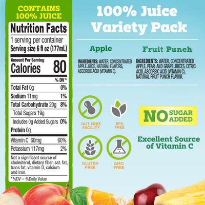 good2grow 100% Apple and Fruit Punch Juice 24-pack of 6-Ounce BPA-Free Juice Bottles, Non-GMO with No Added Sugar and an Excellent Daily Source of Vitamin C. SPILL PROOF TOPS NOT INCLUDED (Pack of 24)