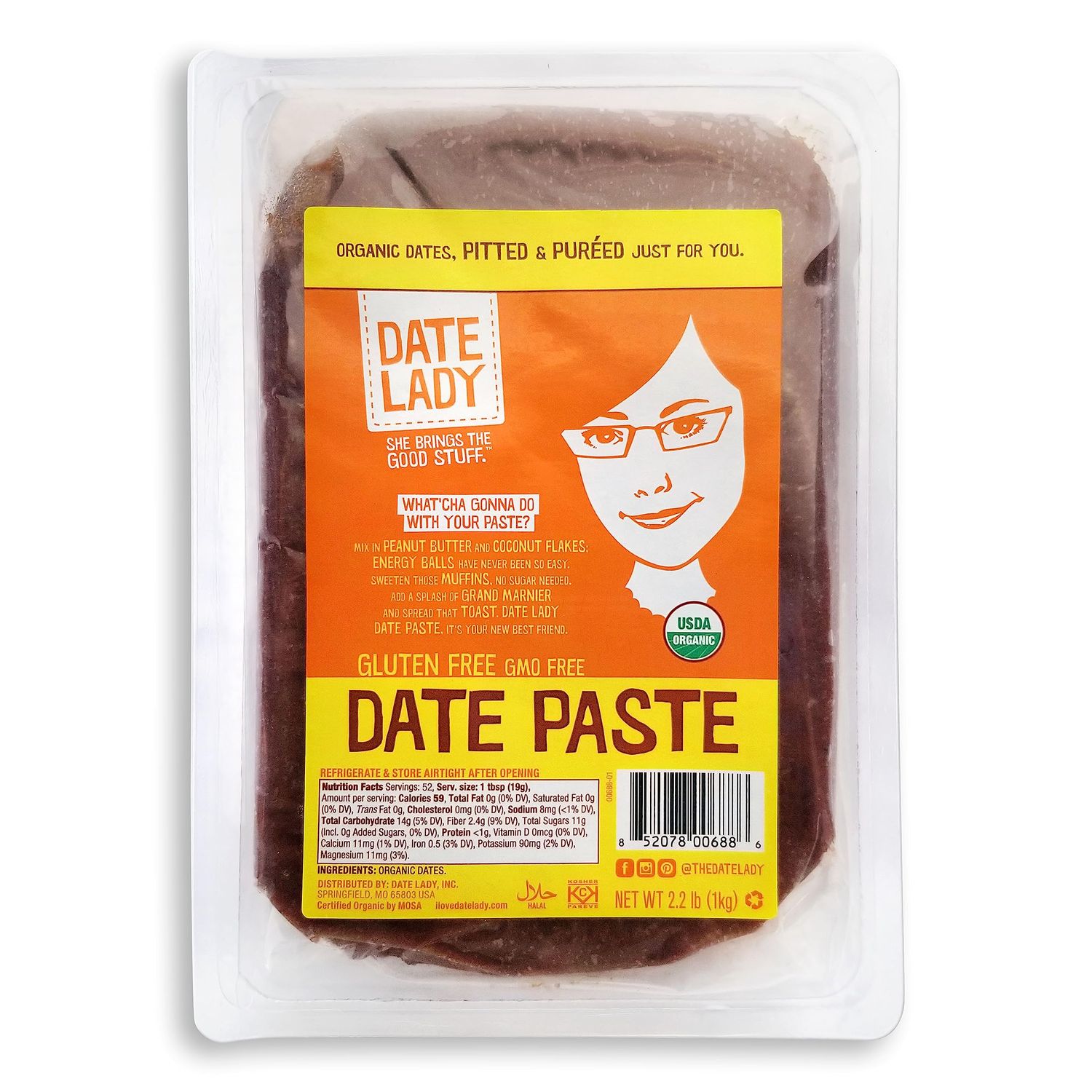 Date Lady Organic Date Paste (2.2 lbs) | 1 Ingredient: 100% Organic Dates | Vegan, Paleo, Gluten Free &amp; Kosher | No Added Sugar | Substitute for Sugar in Baking, Add to Smoothies, Great Pantry Staple