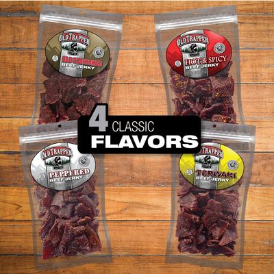 Old Trapper Beef Jerky, Peppered 10-Ounce Pack, Spicy Meat Snacks for Lunches or Between Meals, 11 Grams of Protein, Zero Grams of Fat, and 70 Calories per Ounce (Pack of One)