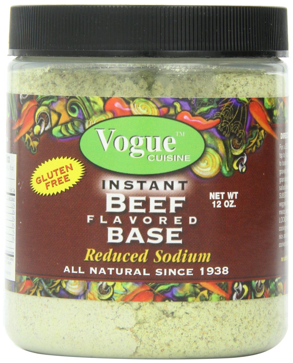 Vogue Cuisine Beef (Vegetarian Beef) Soup &amp; Seasoning Base 12oz - Low Sodium, Gluten Free, All Natural Ingredients