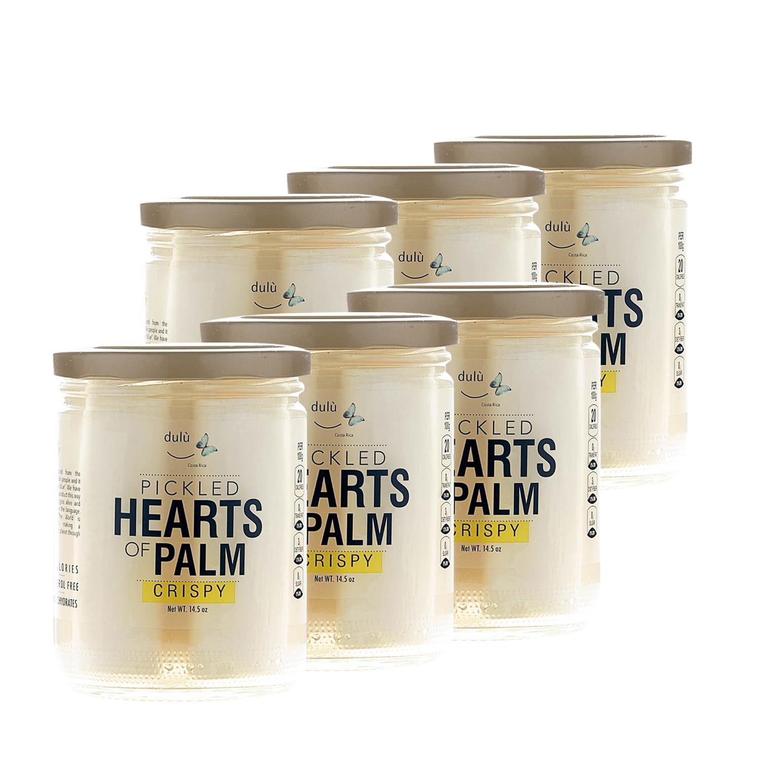 Hearts of Palm Costa Rica (Pickled for Crispness) Canned Vegetables in Glass Jar - Vegan, Healthy &amp; Naturally Sweet, Low Carb &amp; Calorie, non-GMO, Kosher &amp; Keto Friendly Veggies Snack Stick - 6 Pack