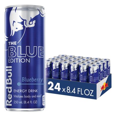 Red Bull Blue Edition Energy Drink, Blueberry, with 80mg Caffeine plus Taurine &amp; B Vitamins, 8.4 Fl Oz, Pack of 24 Cans