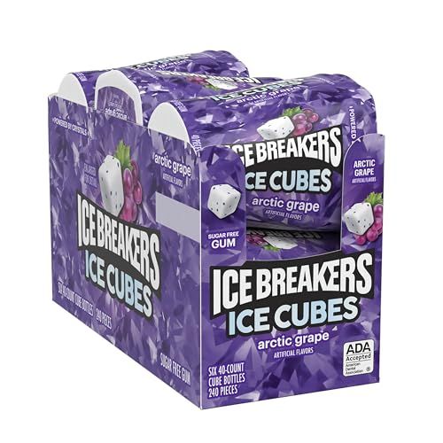 ICE BREAKERS Ice Cubes Arctic Grape Sugar Free Chewing Gum Bottles, 3.24 oz (6 Count, 40 Pieces)