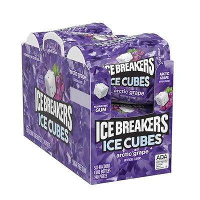 ICE BREAKERS Ice Cubes Arctic Grape Sugar Free Chewing Gum Bottles, 3.24 oz (6 Count, 40 Pieces)