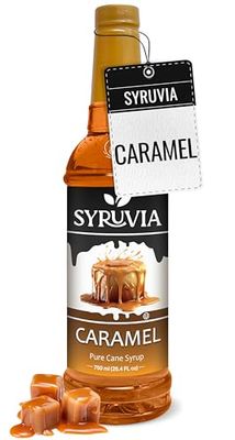 Syruvia Caramel Coffee Syrup - 25.4 fl oz. Premium Coffee Flavoring Syrup. Kosher, and Gluten-Free. Perfect for Enhancing Drinks, Sodas, Shakes, Desserts, and More.