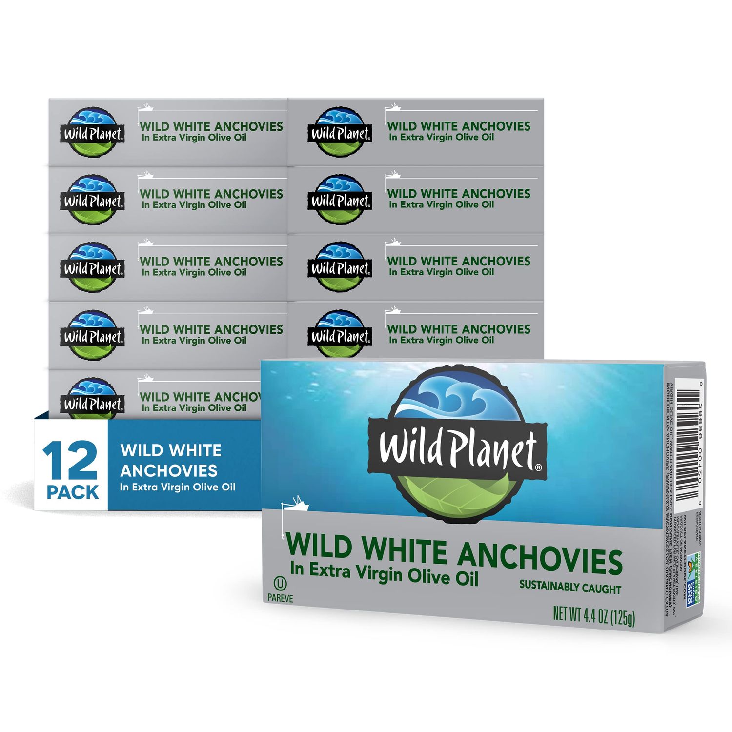Wild Planet Wild White Anchovies in Extra Virgin Olive Oil, Tinned Fish, 4.4 Ounce, Pack of 12