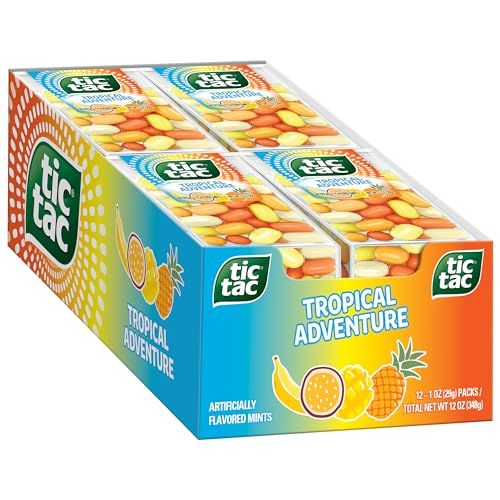 Tic Tac Tropical Adventure Fruit Flavored Mints, 12 Count, On-the-Go Refreshment, Stocking Stuffers, 1 oz Each