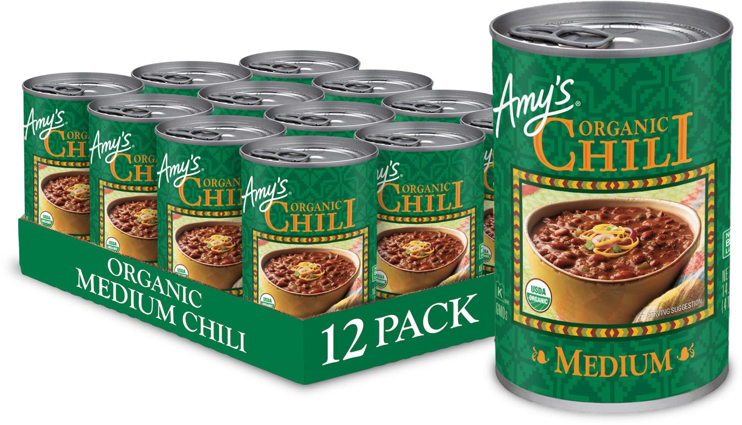 Amy&#39;s, Chili, Gluten Free, Vegetarian, Organic, Medium Spice, Jalapeo Pepper, 14.7, Pack of 12 oz