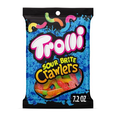 Trolli Sour Brite Crawlers, Candy, Cherry-Lemon, Strawberry-Grape &amp; Orange-Lime, Sweet and Sour, Gummy Worms, 7.2 oz