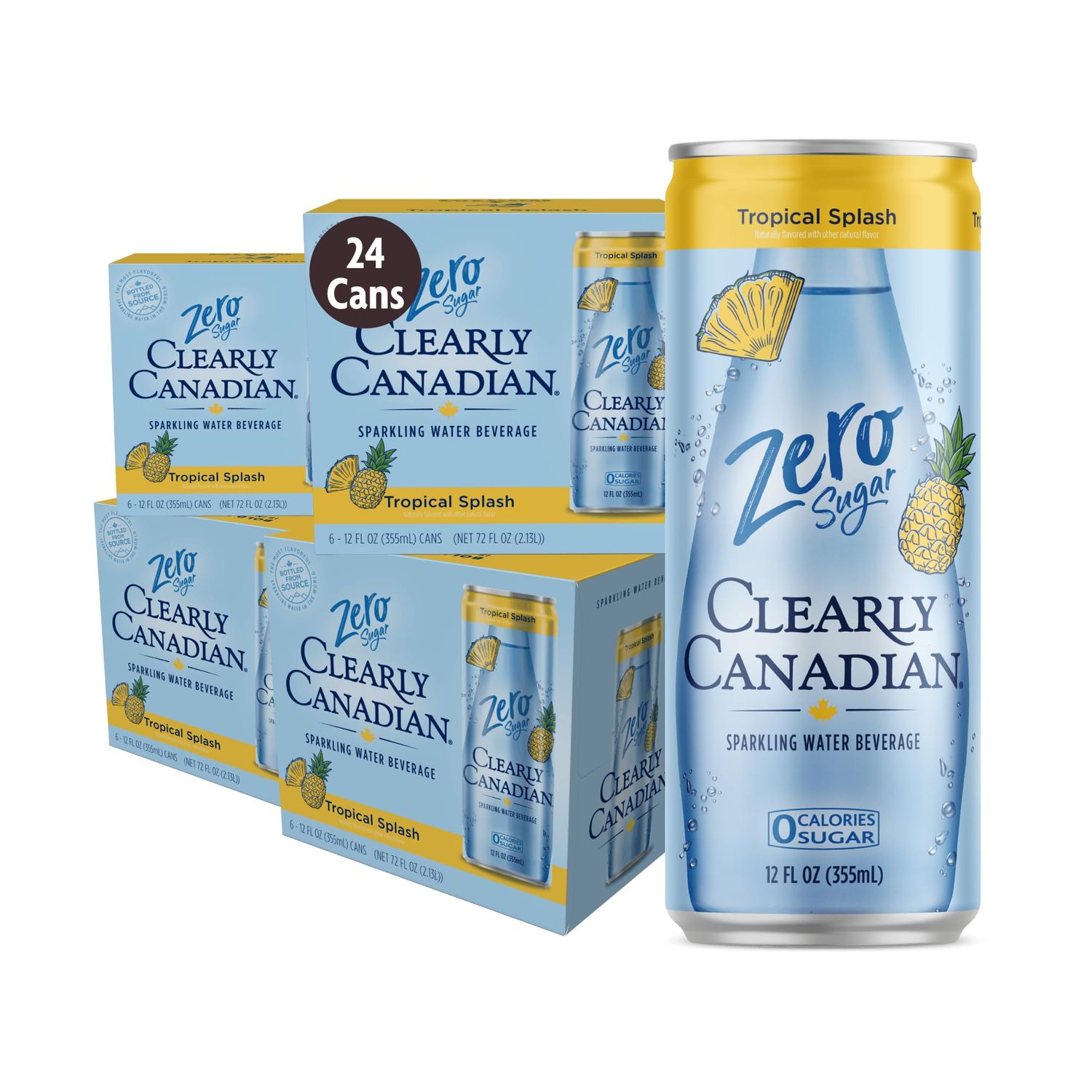Clearly Canadian Zero Sugar Tropical Splash Sparkling Water Beverage, Zero Sugar &amp; Zero Calories. 1 Case (24 cans x 12 fl oz)