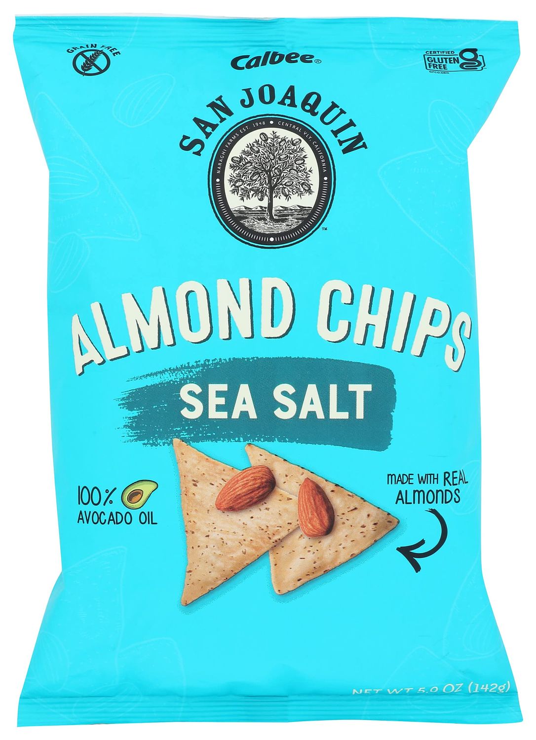 San Joaquin Sea Salt Almond Nut Chips, Grain Free, Gluten Free, 5 Ounce (Pack of 9)