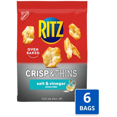 RITZ Crisp and Thins Salt and Vinegar Chips, 6 - 7.1 oz Bags