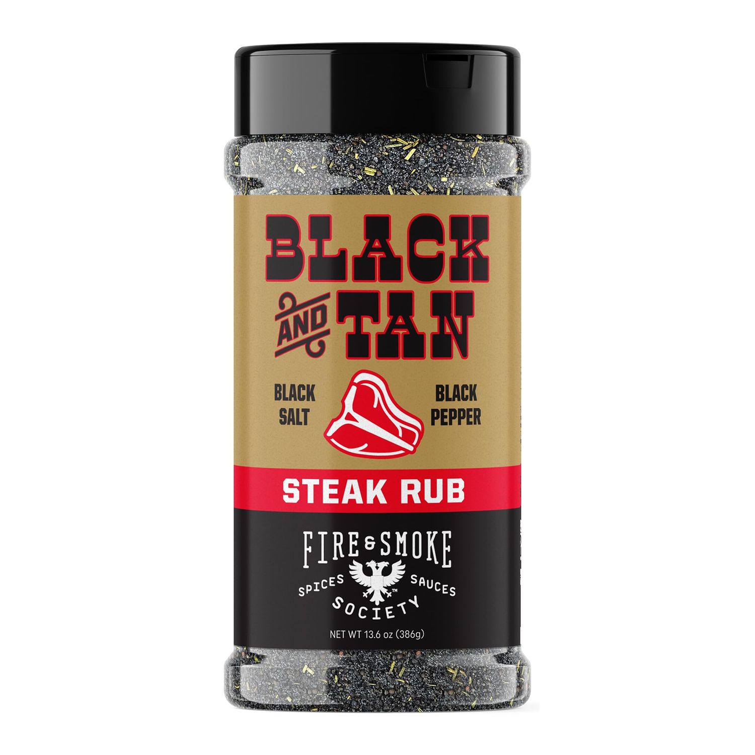 Fire &amp; Smoke Society Black &amp; Tan Steak Seasoning | BBQ Rubs, Steak Rub for Smoking and Grilling Meat | Steaks, Brisket, Burgers Dry BBQ Rubs and Spices | XL 13.6 oz