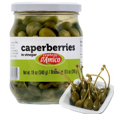 Caperberries, Premium Qulaity, First Selection, Pickled, Capers, Family Size, 19oz (540g), NON-GMO, Fratelli D&#39;Amico, Product of Italy.