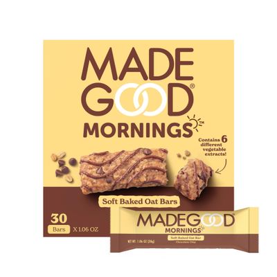 MadeGood Mornings Soft Baked Breakfast Bars, Chocolate Chip, 1.06 Oz (30 Count) Gluten Free Snacks