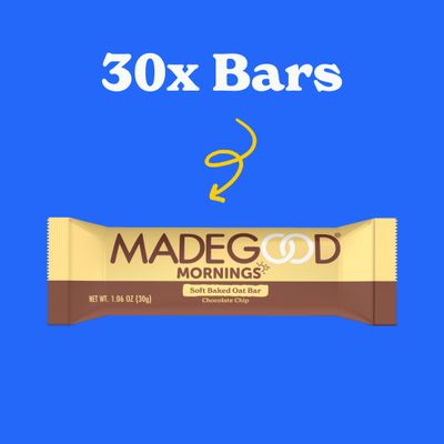 MadeGood Mornings Soft Baked Breakfast Bars, Chocolate Chip, 1.06 Oz (30 Count) Gluten Free Snacks